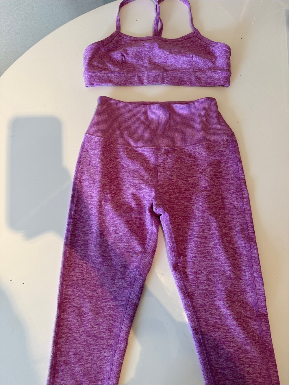 ALO Yoga Women's Purple Heather Leggings and Matching Sports Bra